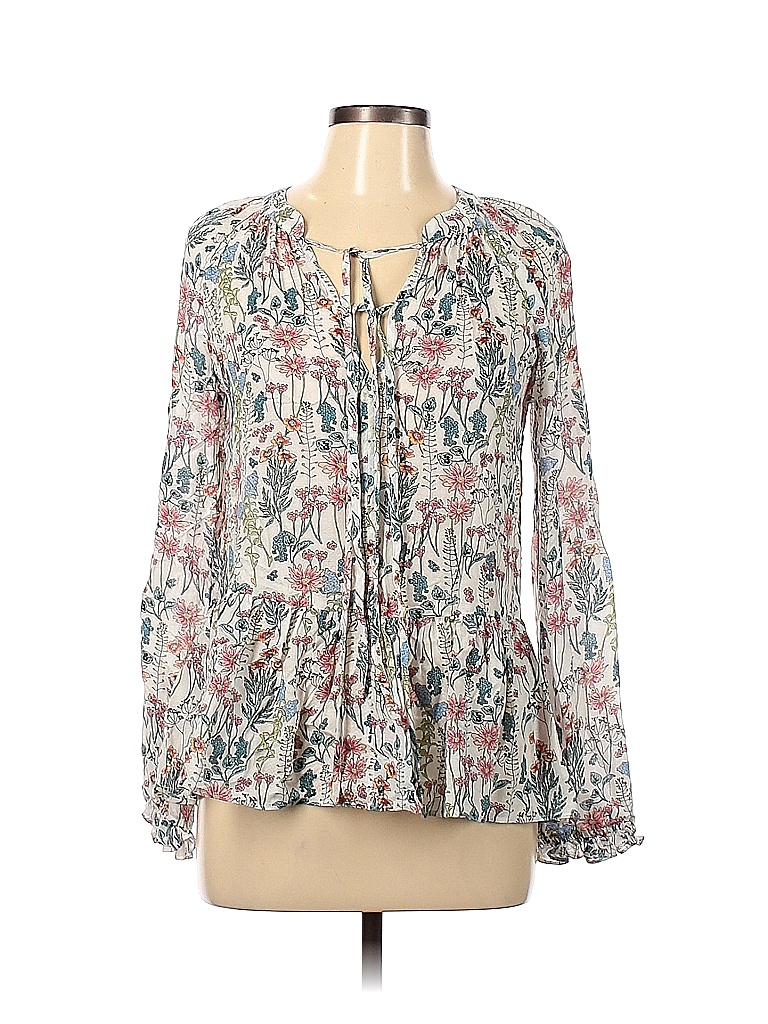 William Rast 100% Modal Floral Multi Color Blue Long Sleeve Blouse Size ...