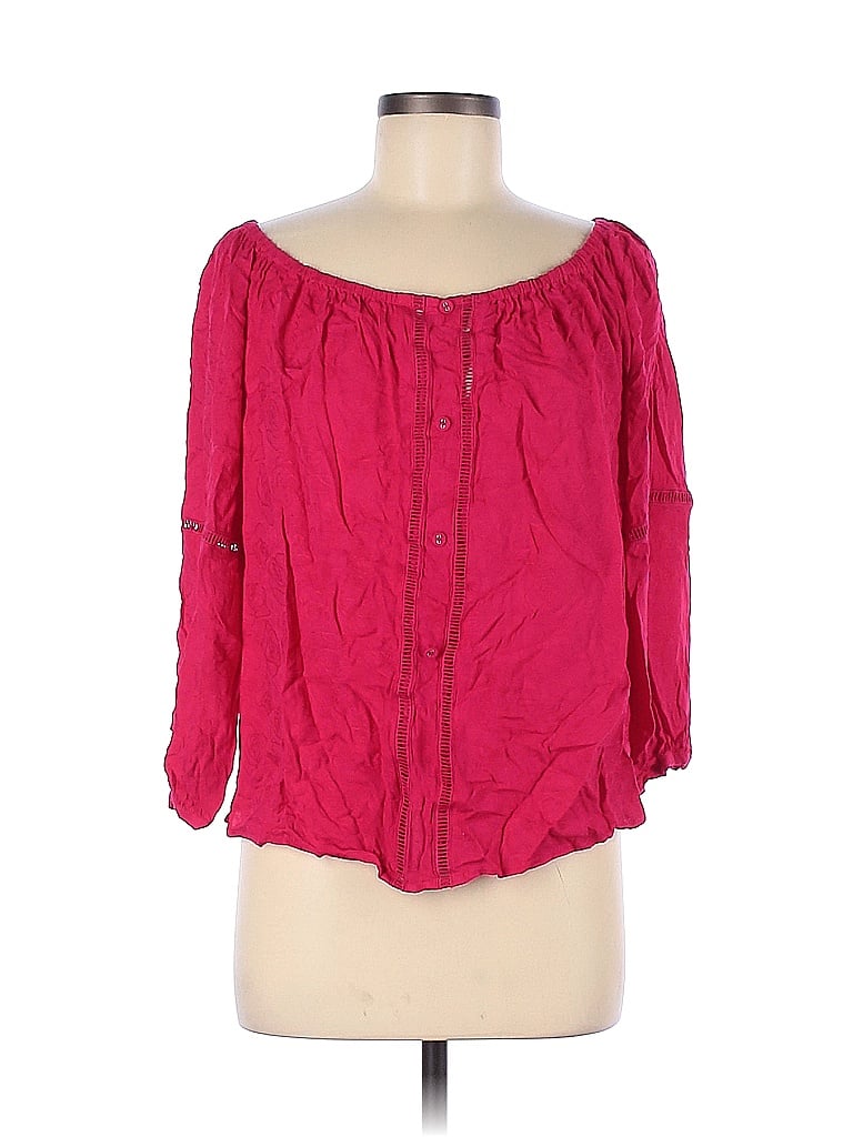 Cupcakes & Cashmere 100 Rayon Solid Colored Pink 3/4 Sleeve Blouse