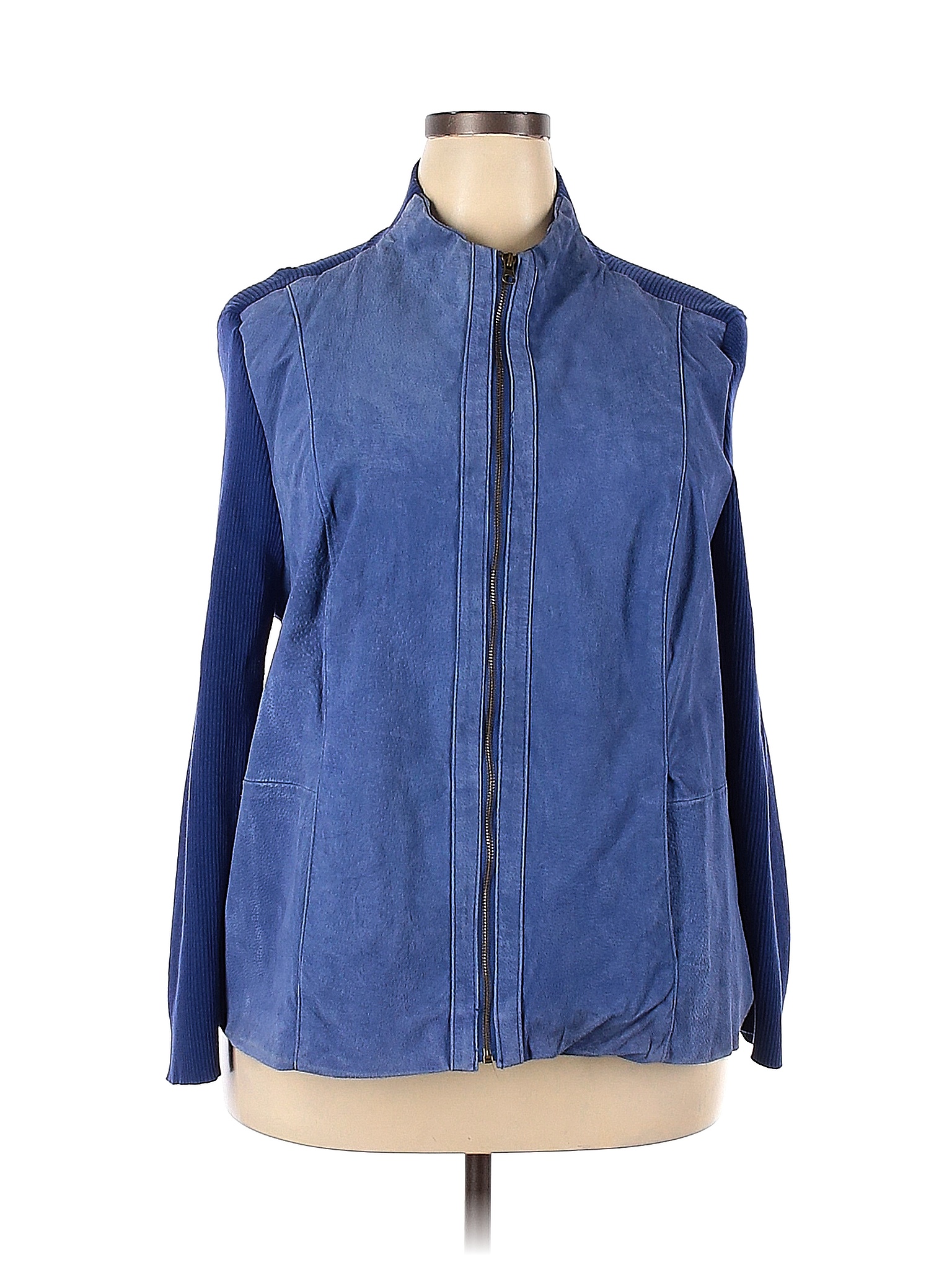 Jessica London 100% Leather Solid Blue Leather Jacket Size 22 - 24 ...