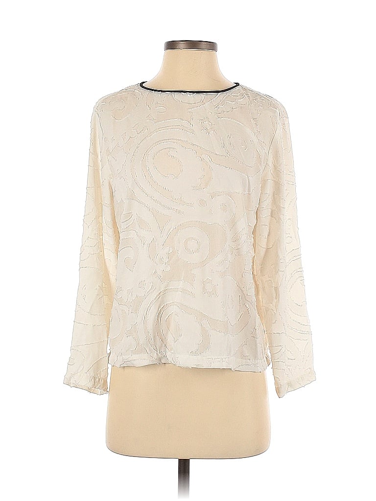 Ann Taylor LOFT 100% Polyester Jacquard Brocade Ivory Long Sleeve Blouse Size S - photo 1