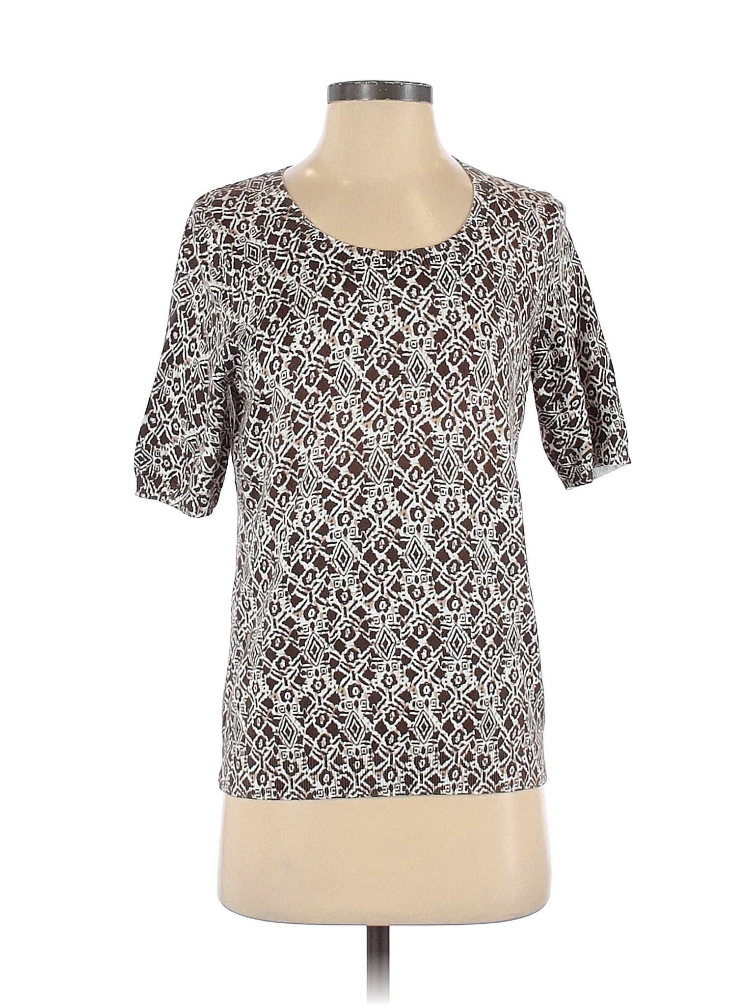 Talbots Outlet 100 Cotton Multi Color Brown Short Sleeve Top Size S