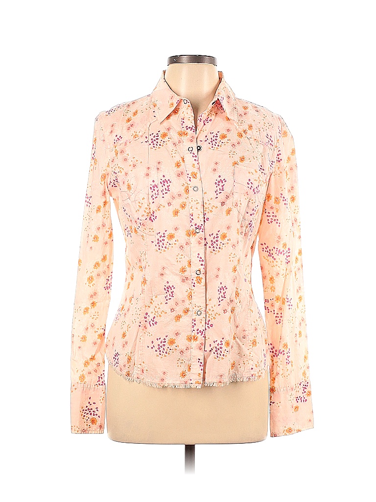 Express 100% Cotton Floral Colored Pink Long Sleeve Button-Down Shirt ...