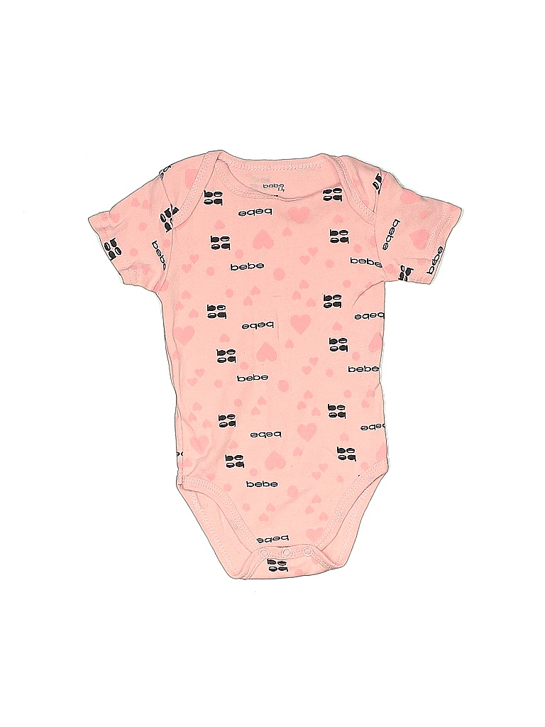 Bebe 100% Cotton Jacquard Acid Wash Print Grid Graphic Pink Short Sleeve Onesie Size 6-9 mo - photo 1