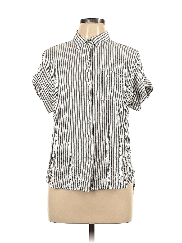Jane and Delancey Stripes Multi Color Gray Short Sleeve ButtonDown