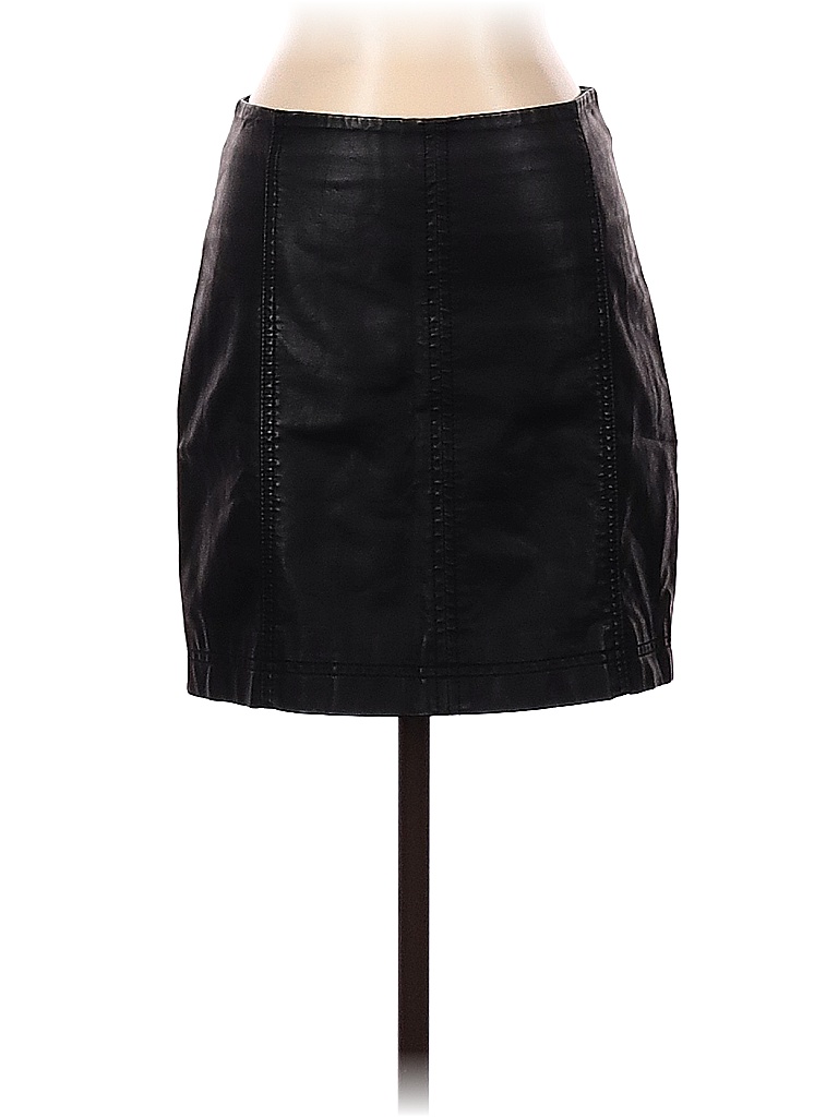 Free People 100% Polyurethane Solid Black Faux Leather Skirt Size 2 ...