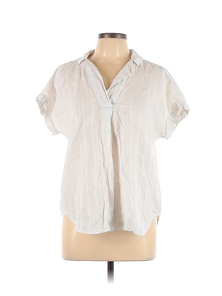 Jane and Delancey 100% Cotton Stripes Colored White Short Sleeve Blouse ...