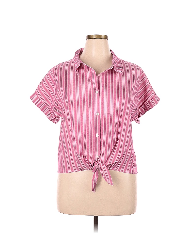 Mi Ami Stripes Colored Pink Short Sleeve Button Down Shirt Size Xl 69