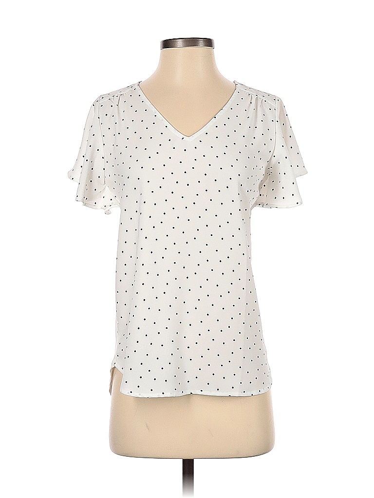 Ann Taylor LOFT Outlet 100% Rayon Polka Dots Ivory White Short Sleeve Blouse Size XS - photo 1