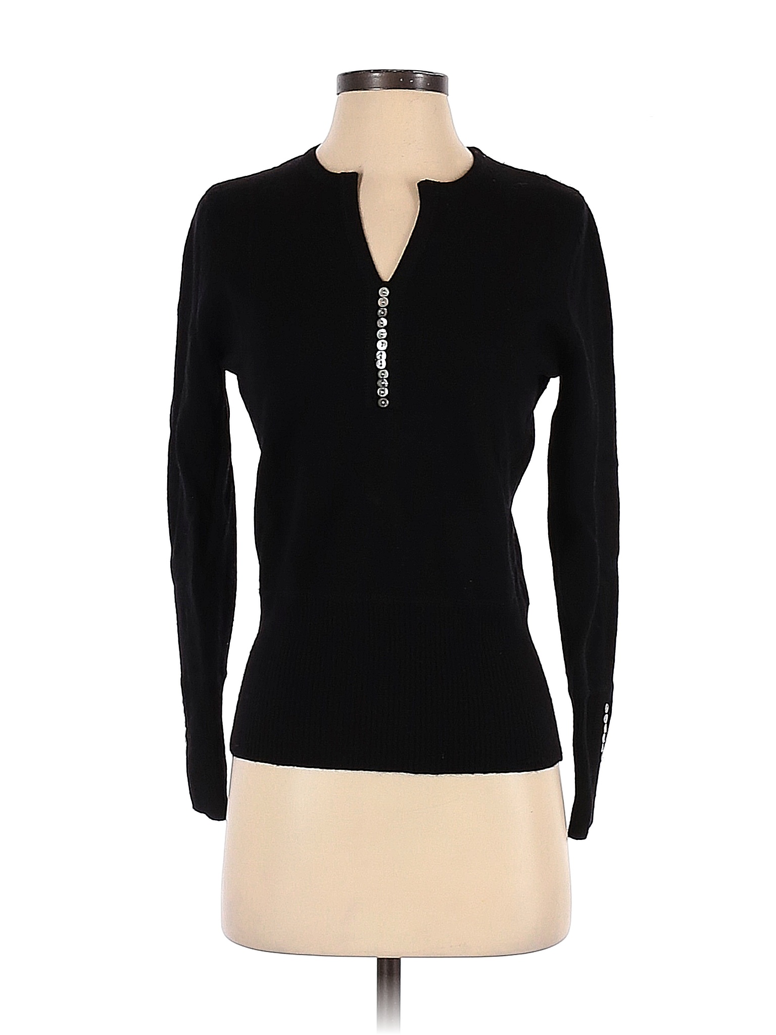 Mercer & Madison 100% Merino Wool Solid Black Long Sleeve Henley Size S ...