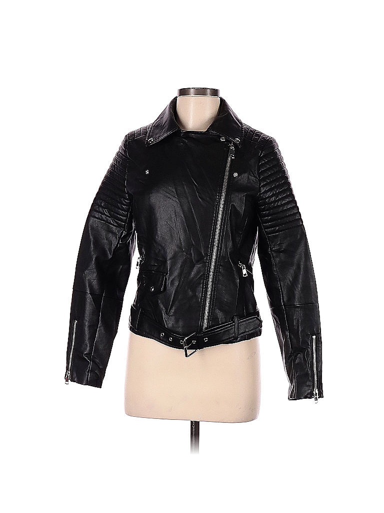 Love Tree 100% Polyurethane Solid Black Faux Leather Jacket Size M - 54 ...