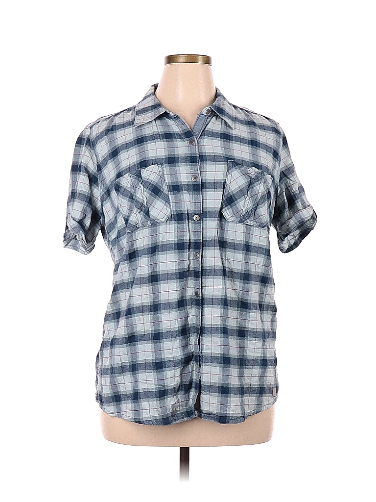 Carhartt 100% Cotton Plaid Multi Color Blue Short Sleeve Button-Down ...