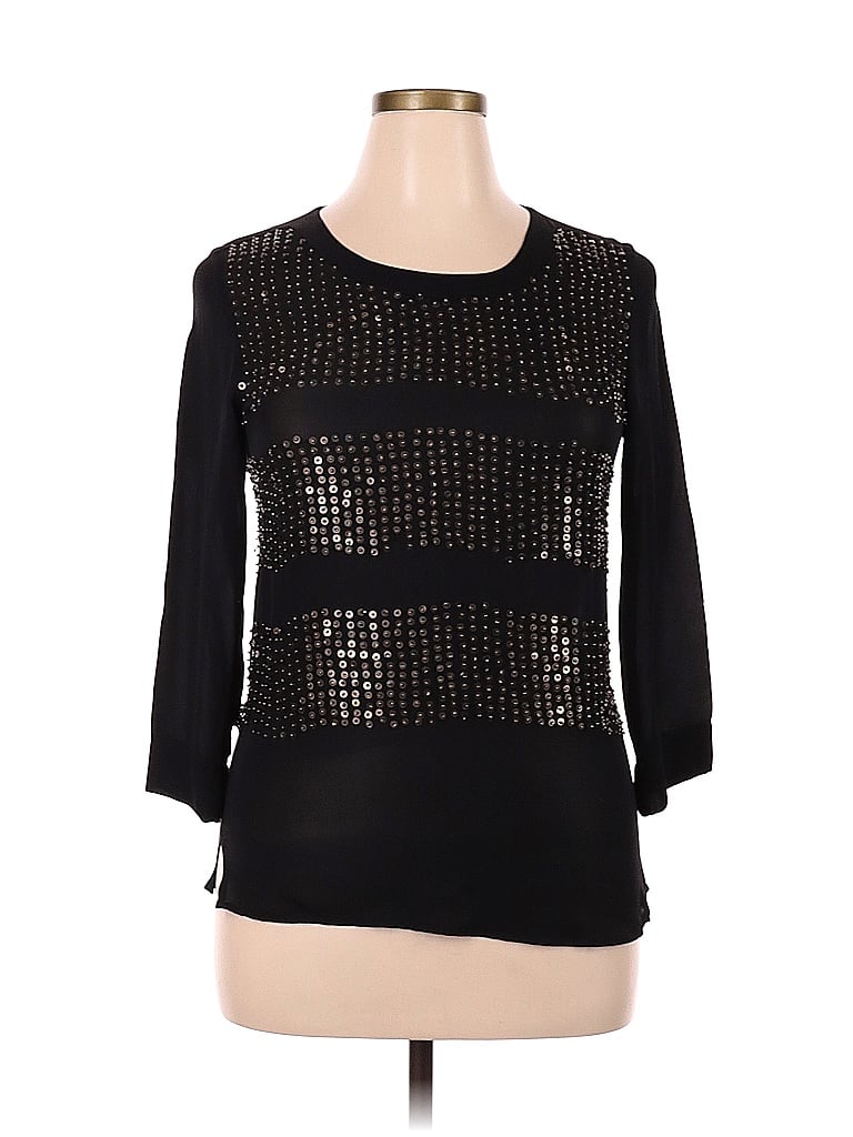 L'Agence 100% Silk Solid Black 3/4 Sleeve Silk Top Size XL (4) - photo 1