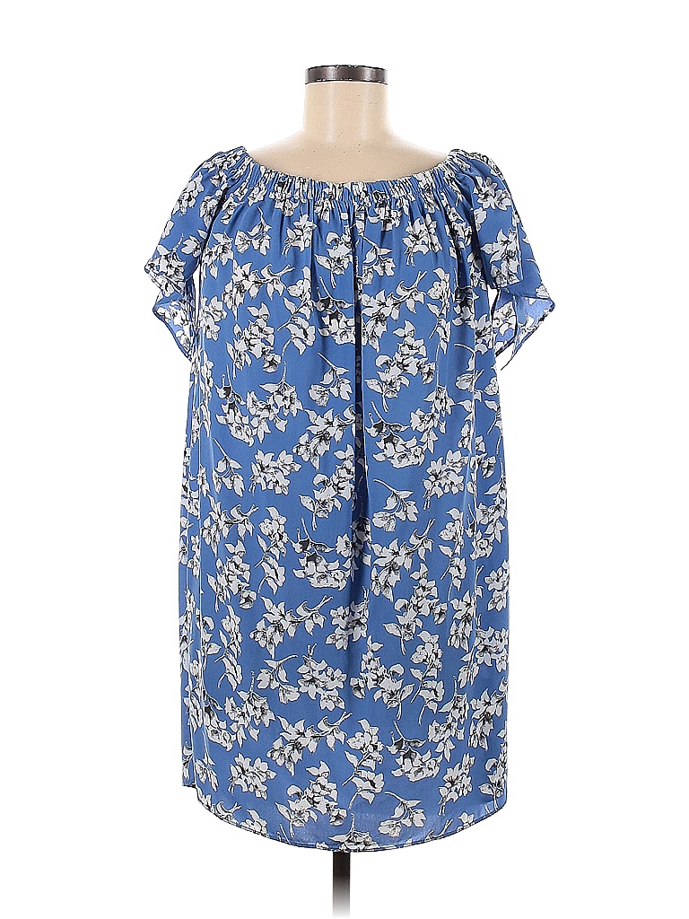 Aqua 100% Polyester Floral Blue Casual Dress Size M - photo 1