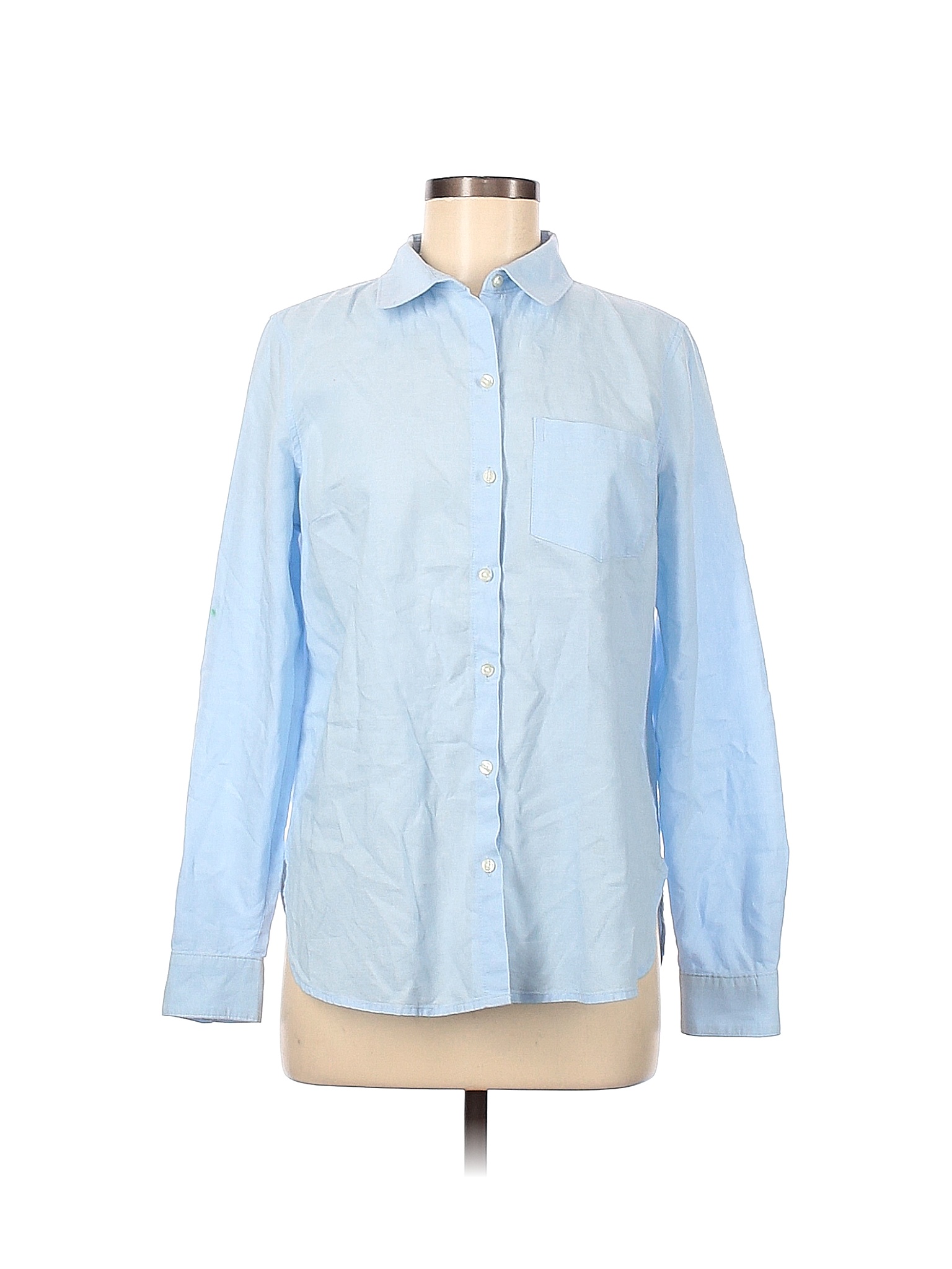 Old Navy 100% Cotton Solid Blue Long Sleeve Button-Down Shirt Size M ...