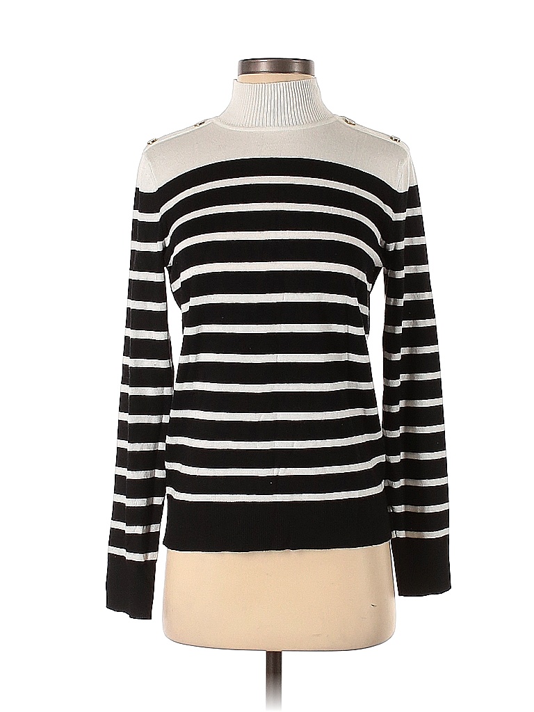 Cable & Gauge Color Block Stripes Multi Color Black Turtleneck Sweater ...