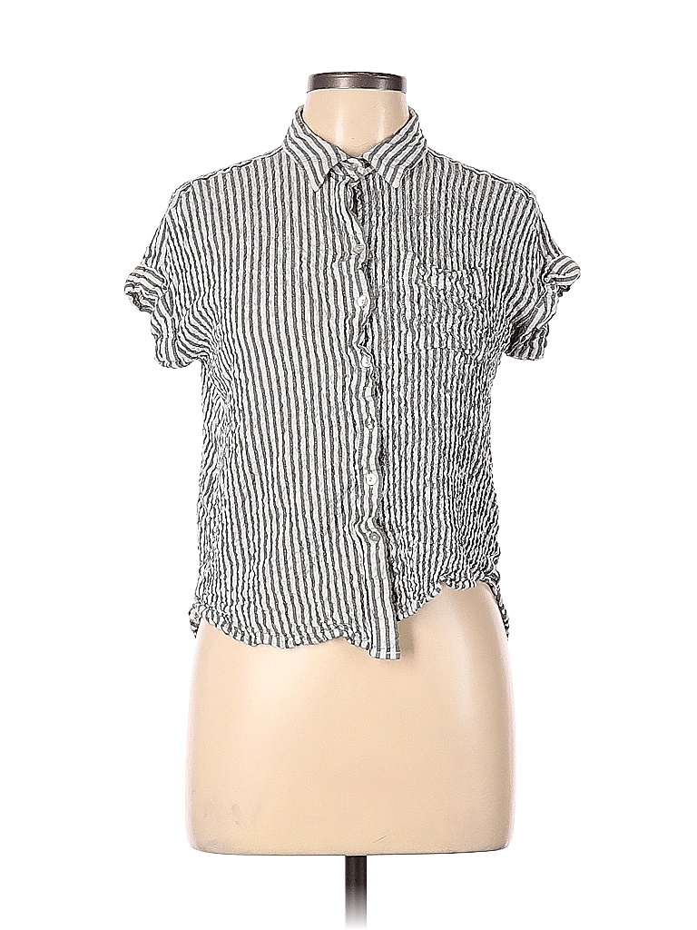 Jane and Delancey Stripes Multi Color Gray Short Sleeve ButtonDown