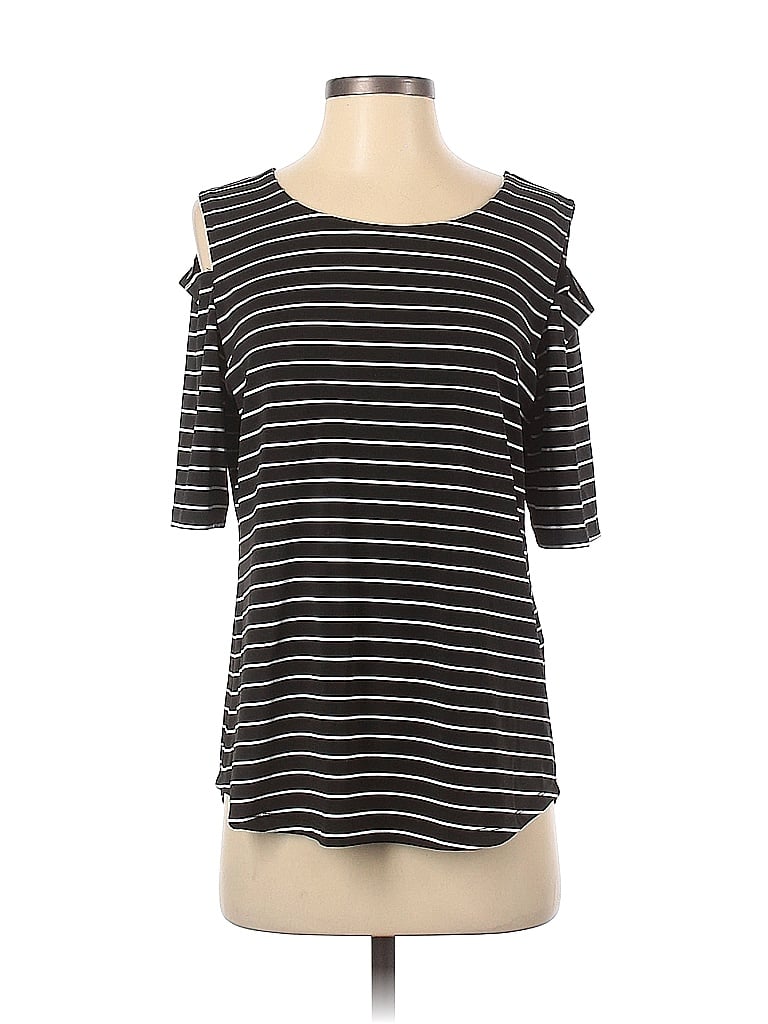 Pre-owned Allison Daley Short Sleeve Top Black Cold Shoulder Neckline Tops