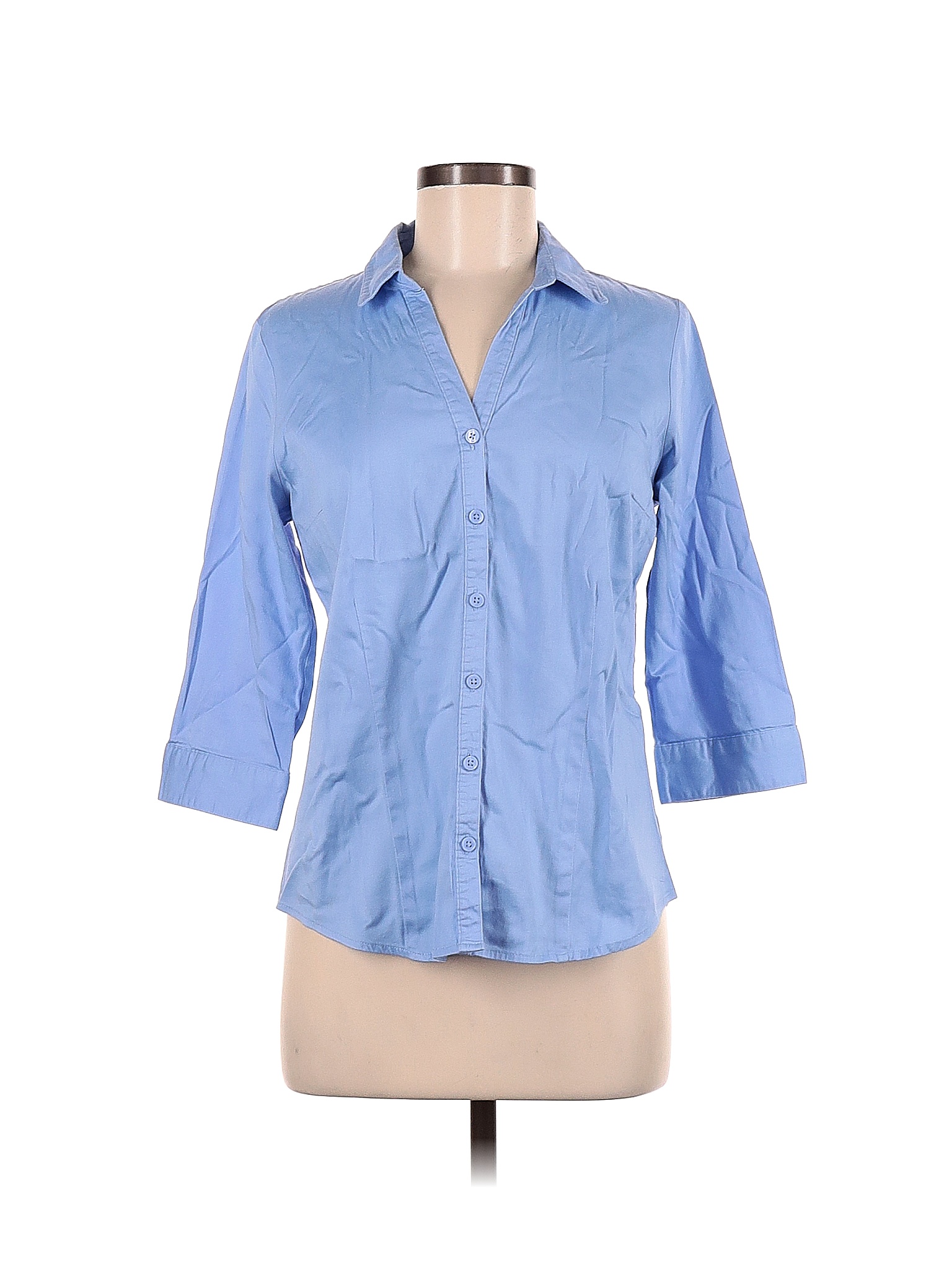 Dana Buchman Solid Blue Short Sleeve Button-Down Shirt Size M - 71% off ...