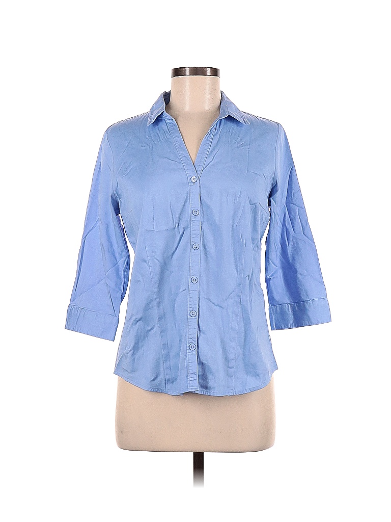 Dana Buchman Solid Blue Short Sleeve Button-Down Shirt Size M - 71% off ...