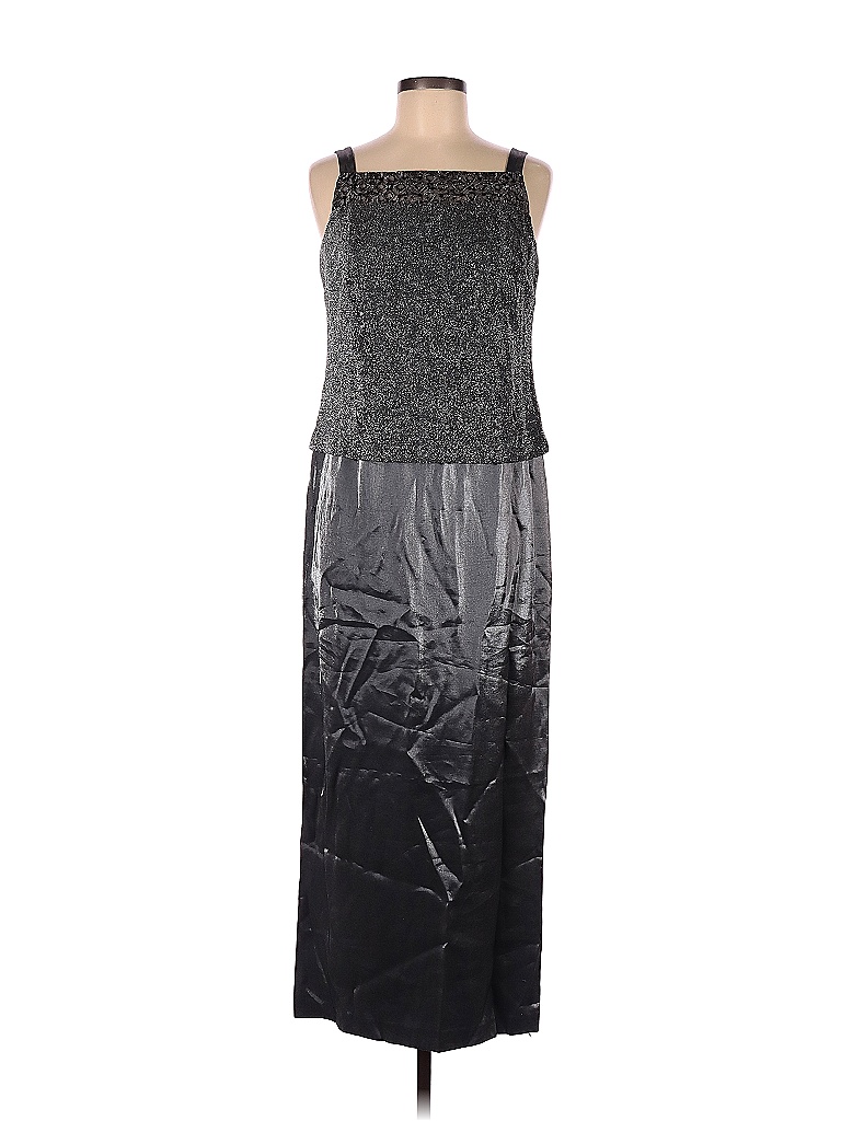 Alex Evenings Solid Black Silver Cocktail Dress Size 8 (Petite) 85
