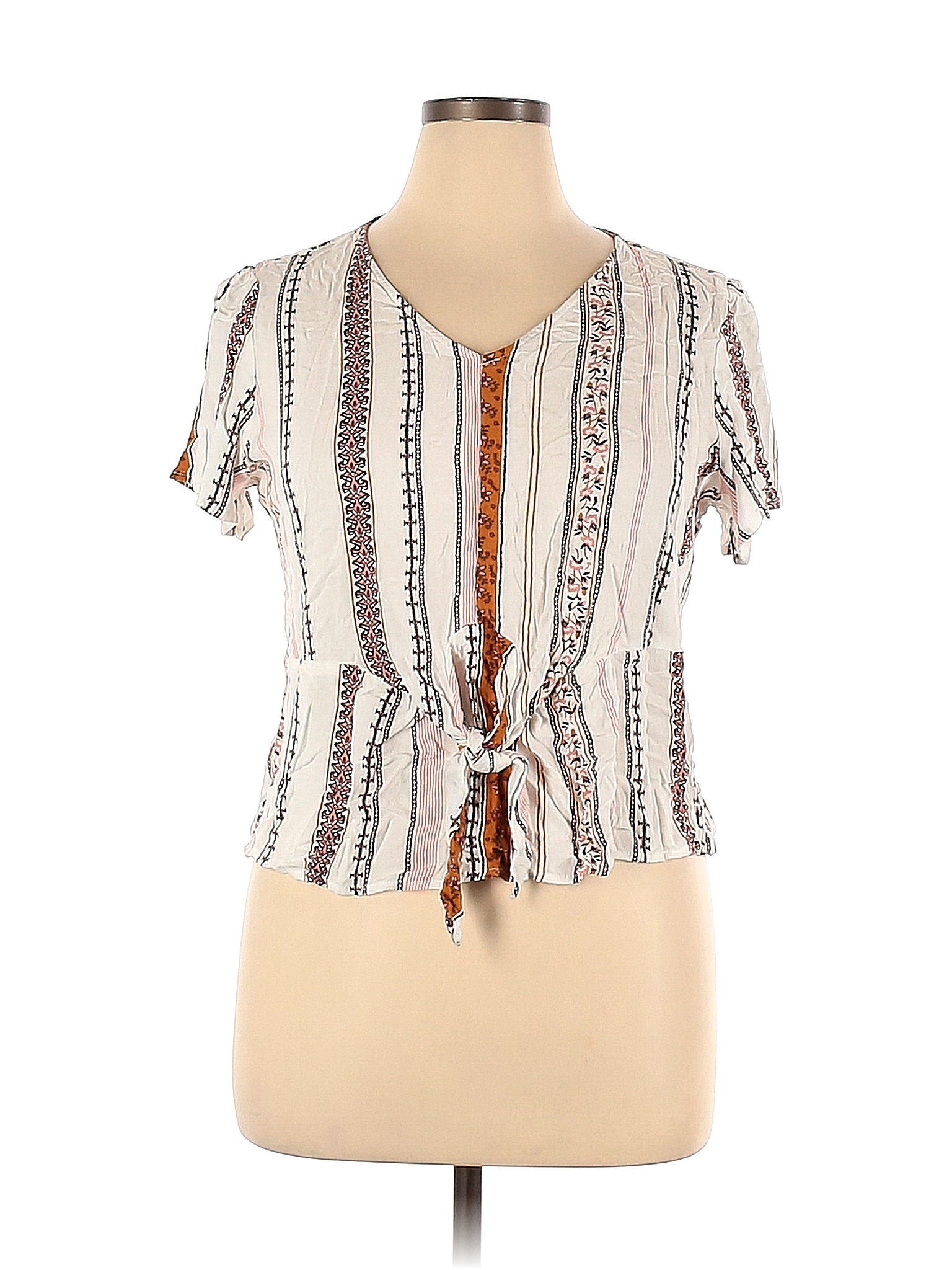 Blouse Paysanne En Coton Maurices - Manches Courtes Marron, Détails Dorés - Taille M