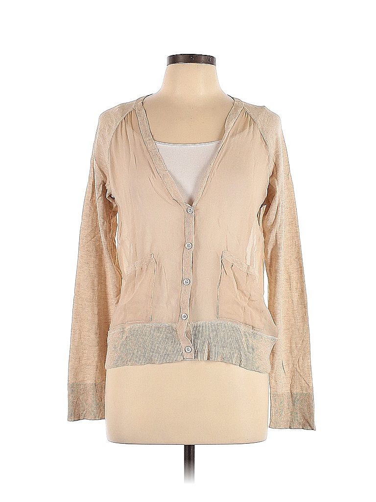 Haute Hippie Color Block Solid Tan Silk Cardigan Size L - photo 1