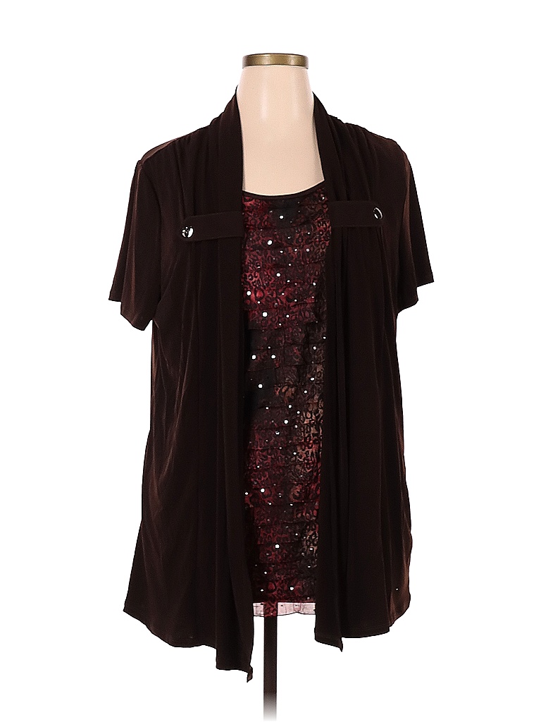 Essentials Solid Colored Brown Short Sleeve Top Size 1X (Plus) 30