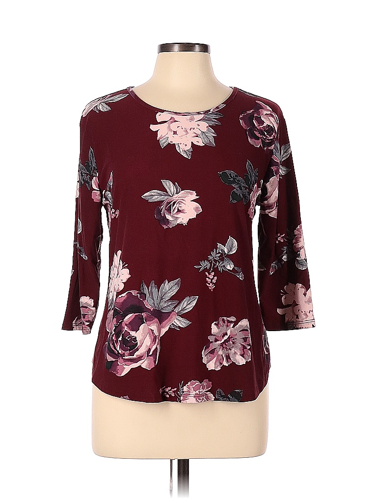 American Eagle Outfitters Floral Colored Burgundy Long Sleeve Top Size