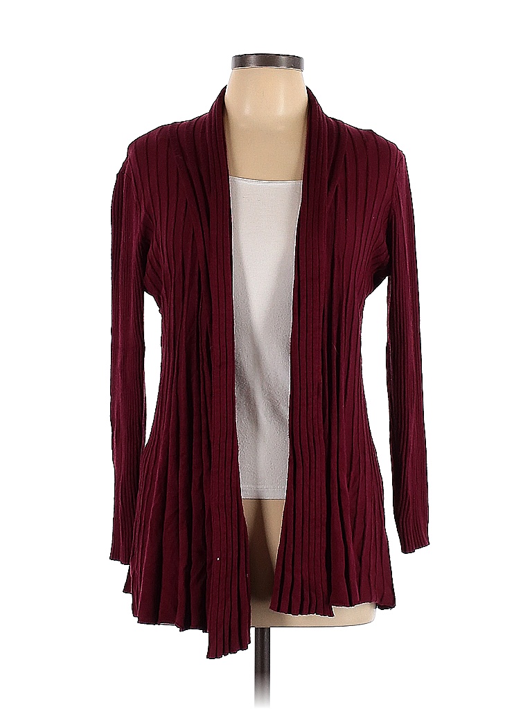 Notations 100% Rayon Color Block Solid Maroon Burgundy Cardigan Size L ...