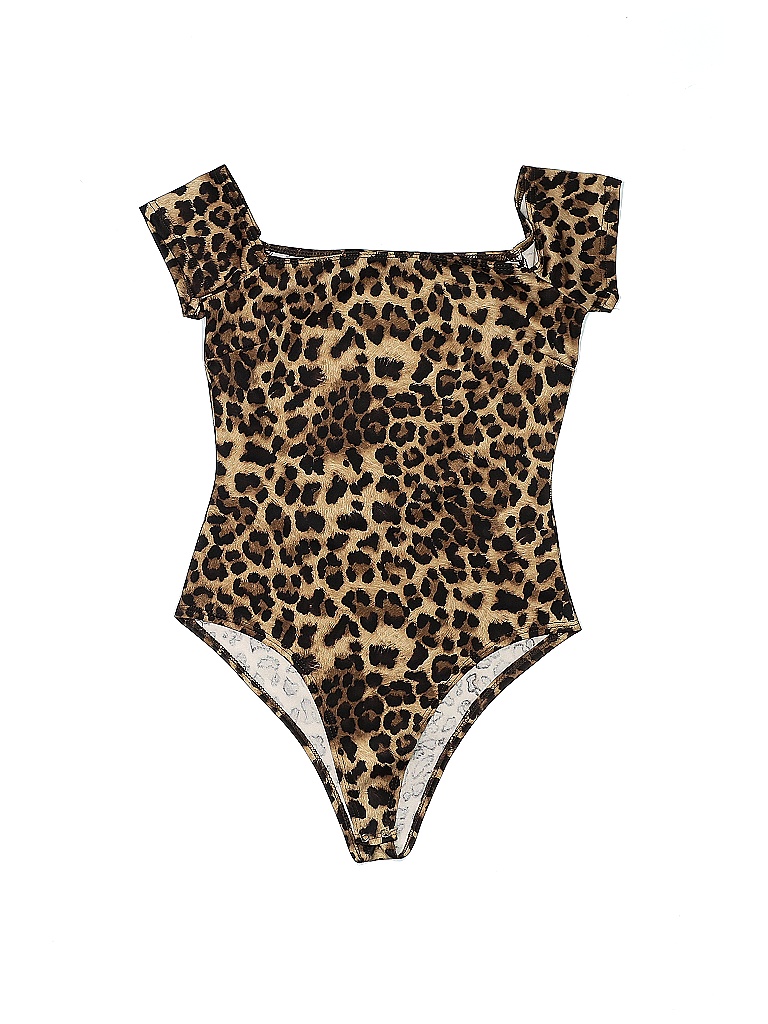 UK 2 LA Animal Print Leopard Print Tan Bodysuit Size M 56 off thredUP
