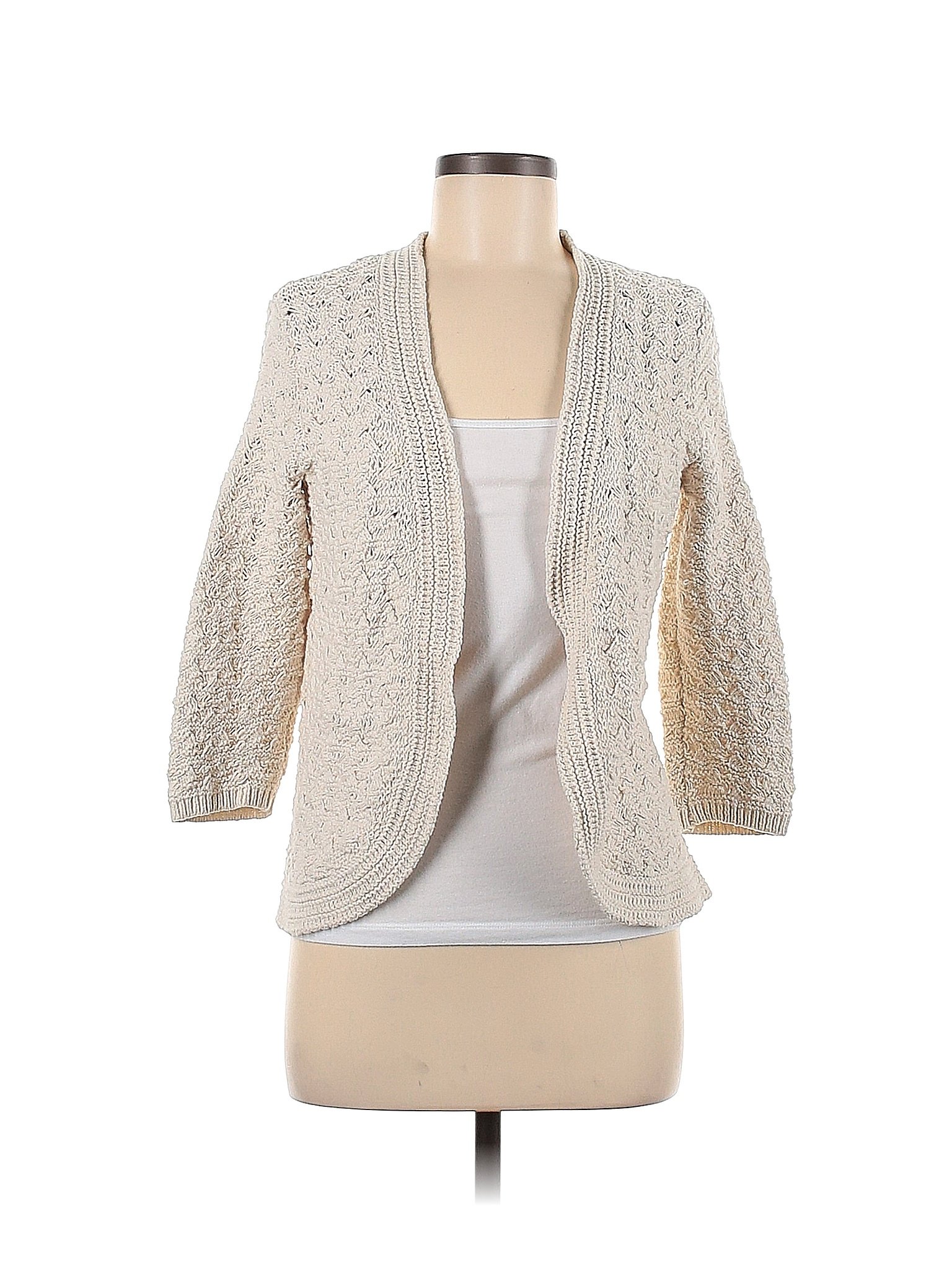 Dana Buchman 100% Cotton Color Block Solid Ivory Cardigan Size M - 74% ...