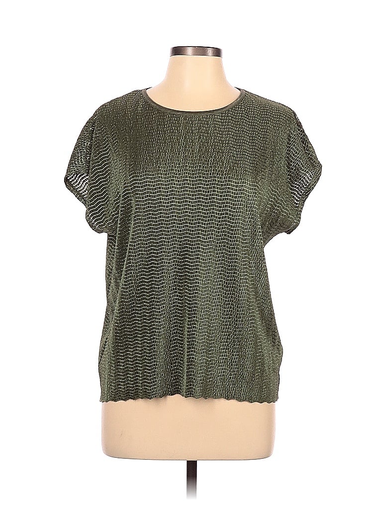 TanJay 100% Polyester Solid Colored Green Short Sleeve Blouse Size L ...