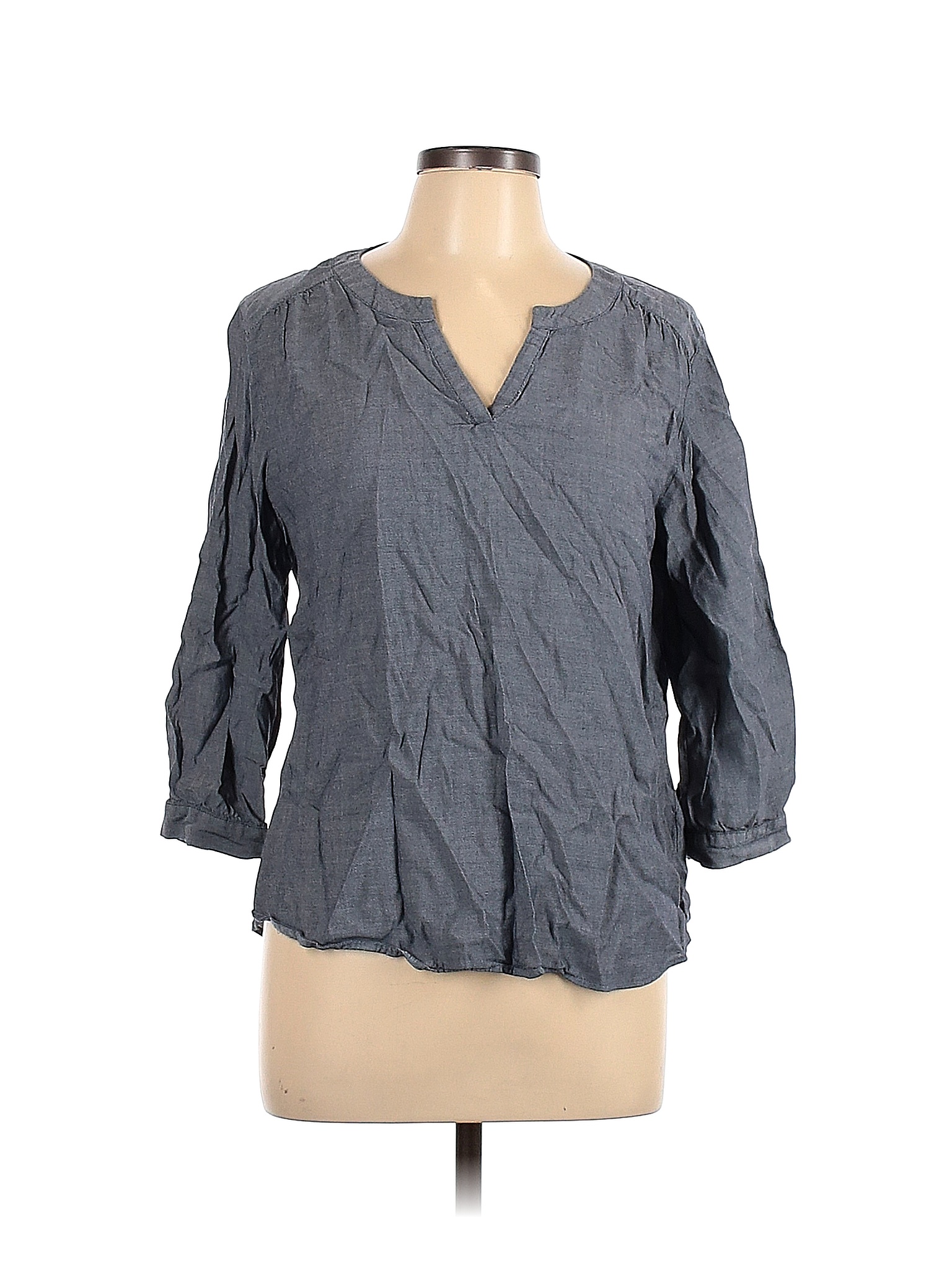 Van Heusen Solid Gray Blue 3/4 Sleeve Blouse Size L - 85% off | thredUP