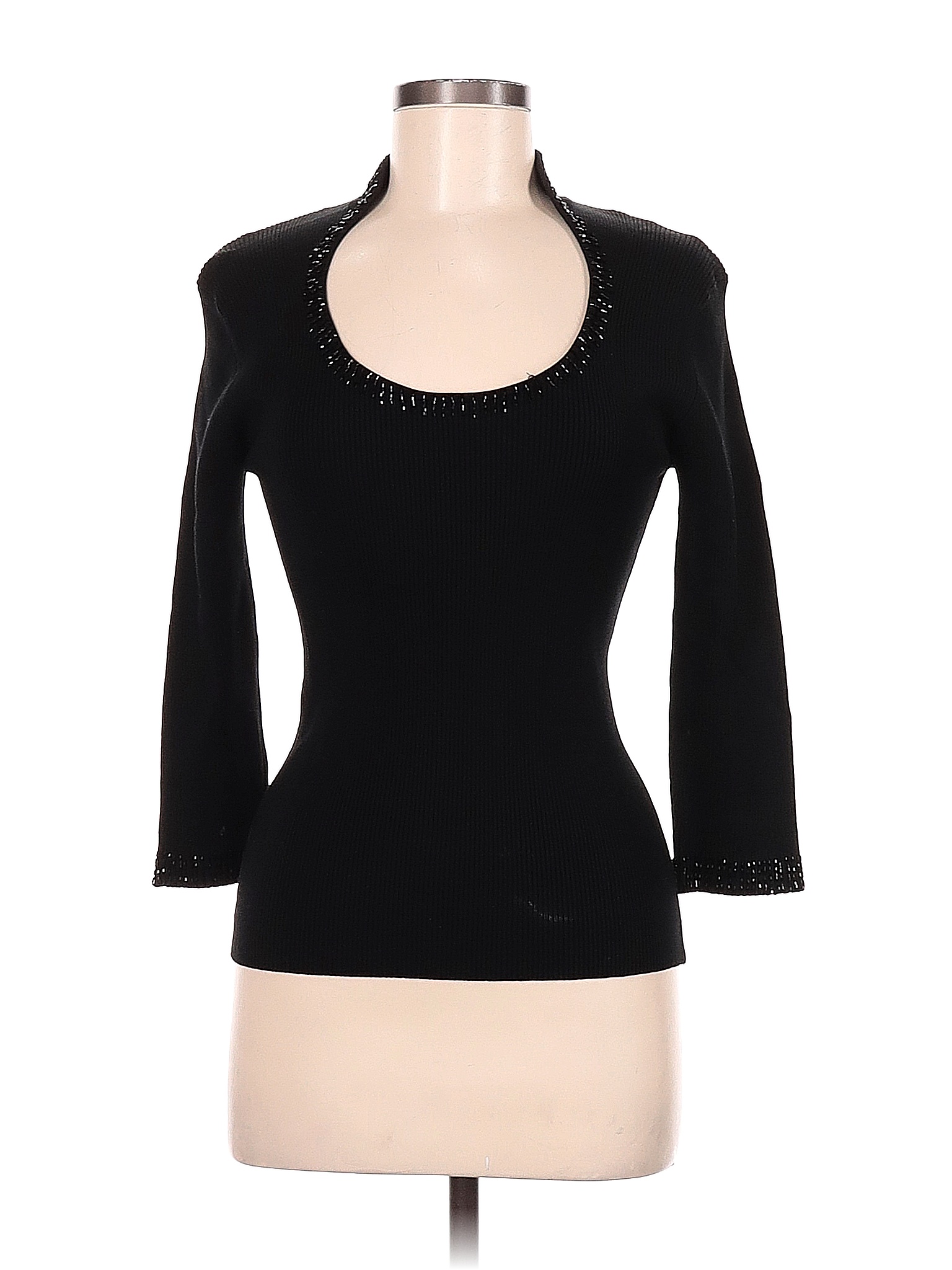 XS Black Long Sleeve Silk Knit Top