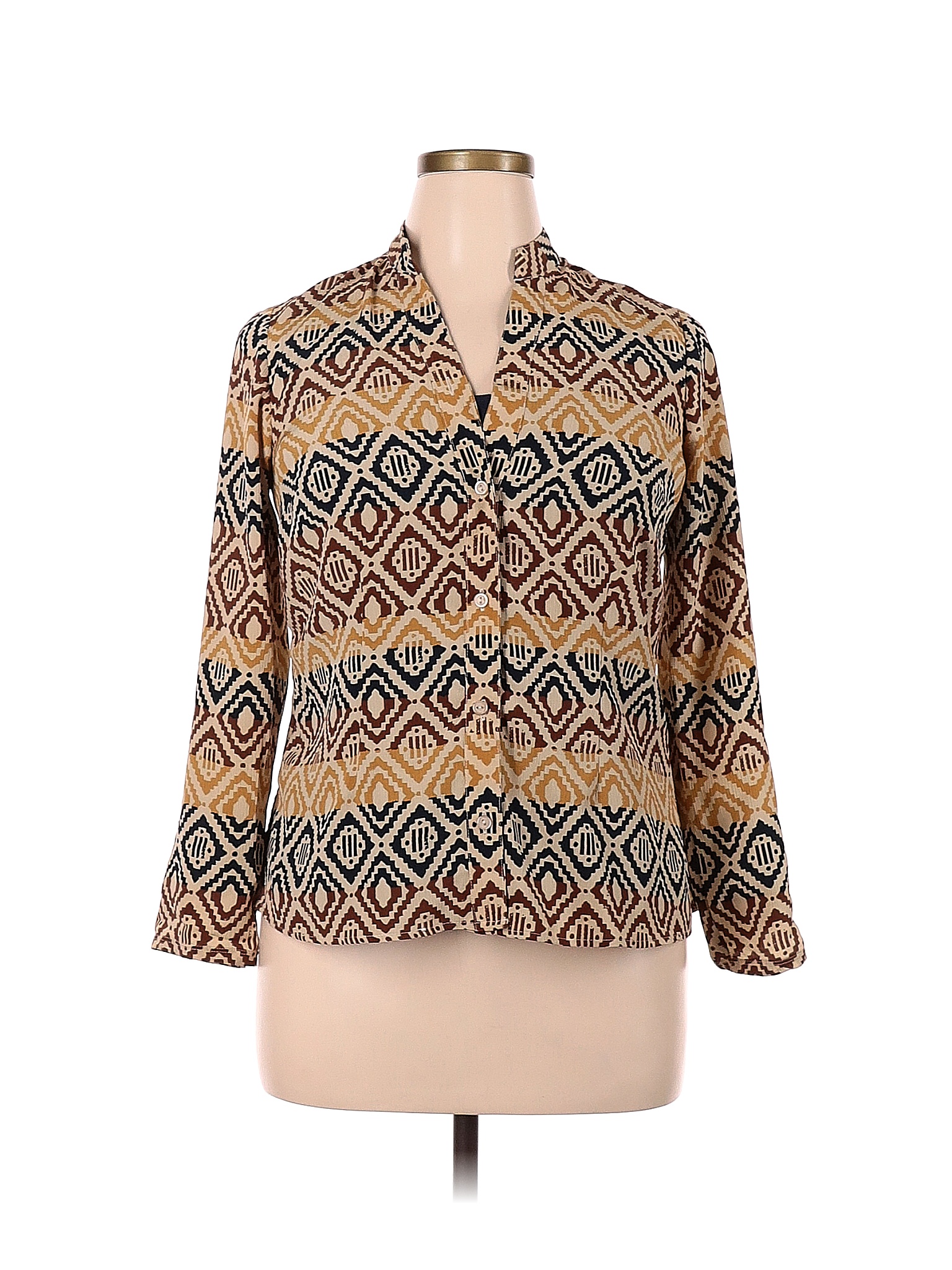 Notations 100% Polyester Multi Color Brown Long Sleeve Blouse Size XL ...