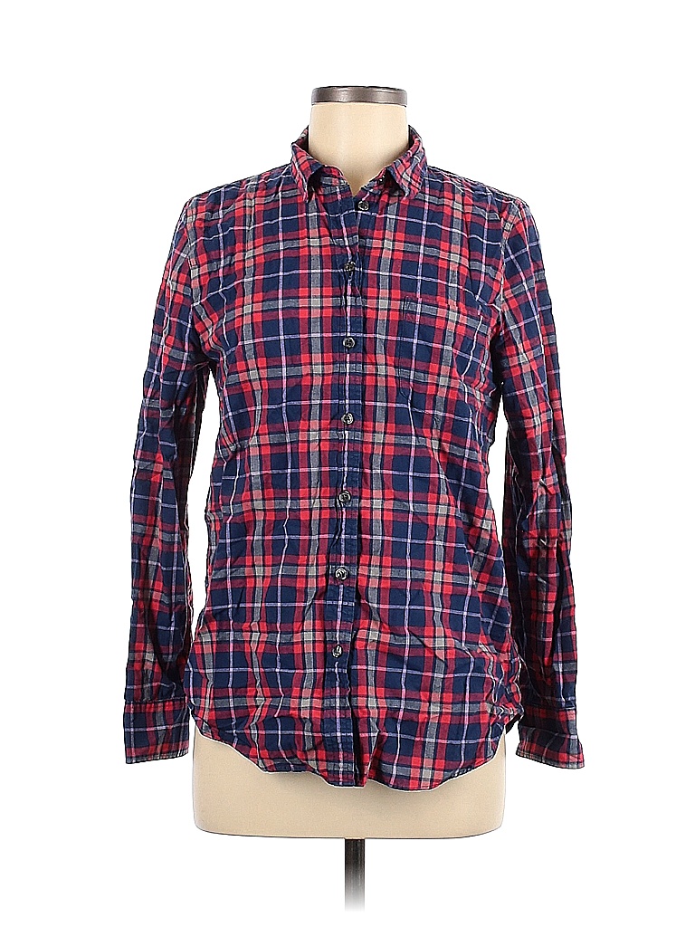 J.Crew Factory Store 100 Cotton Plaid Multi Color Blue Long Sleeve