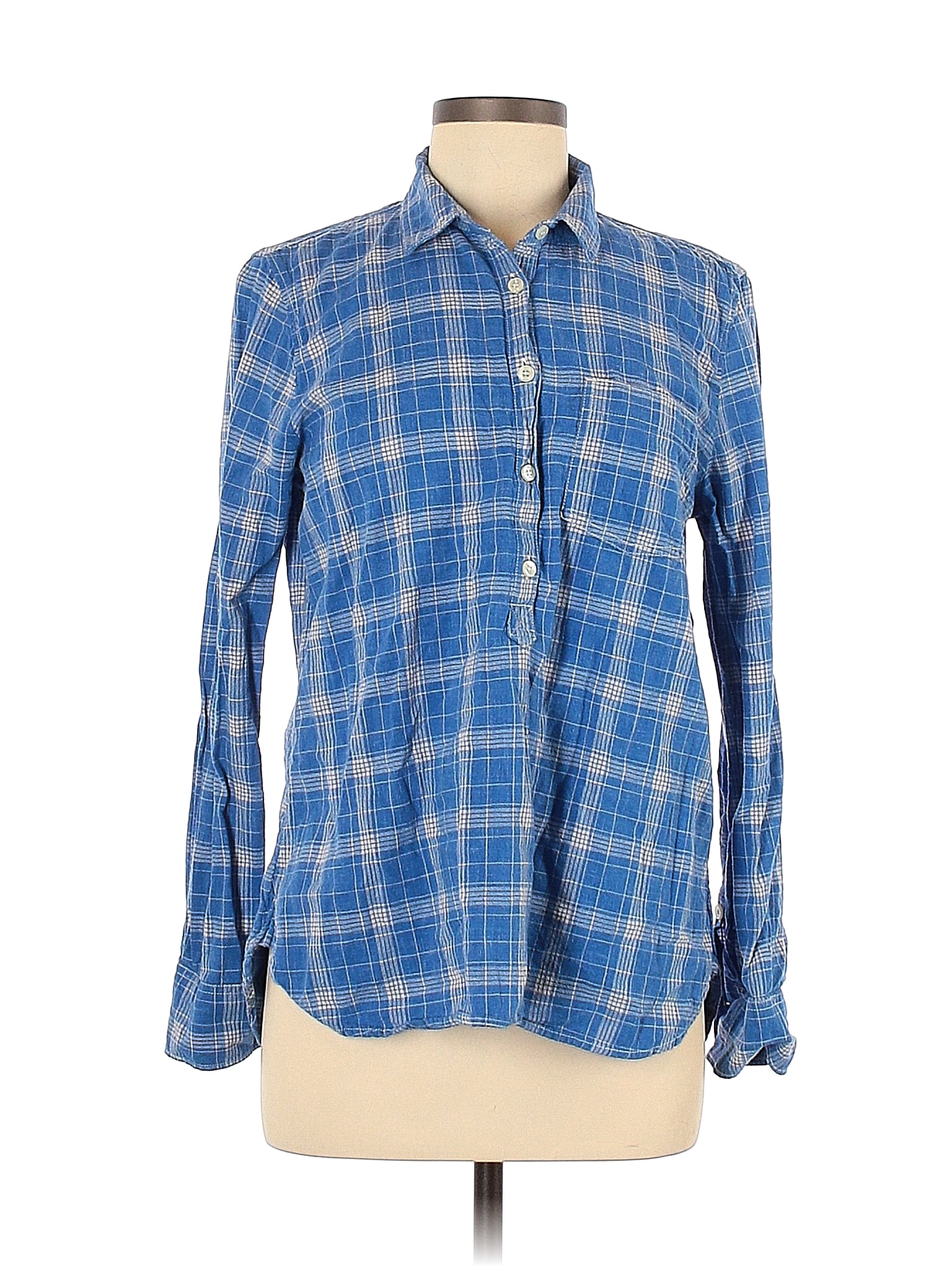 J.Crew Factory Store 100 Cotton Plaid Blue Long Sleeve ButtonDown