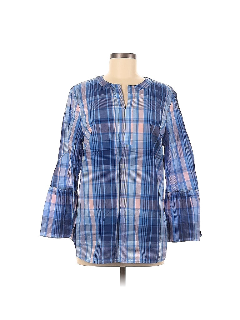 Talbots Outlet Plaid Multi Color Blue Long Sleeve Blouse Size M 71