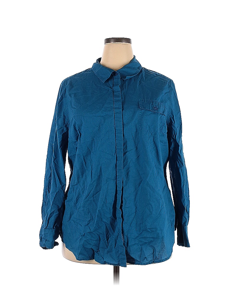 Fashion Bug 100 Cotton Solid Colored Blue Long Sleeve ButtonDown