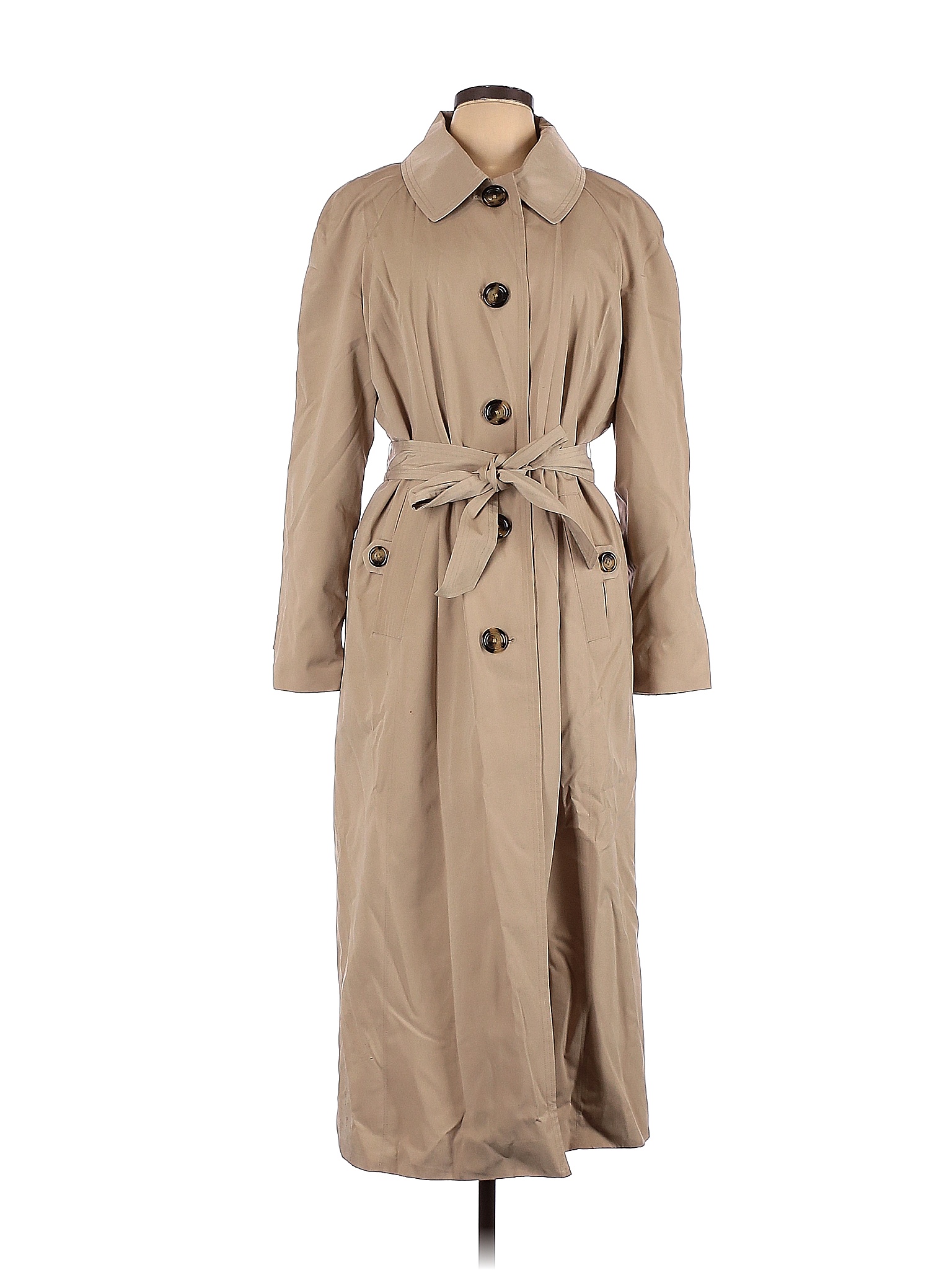 London Fog 100 Polyester Solid Colored Tan Trenchcoat Size 12 62