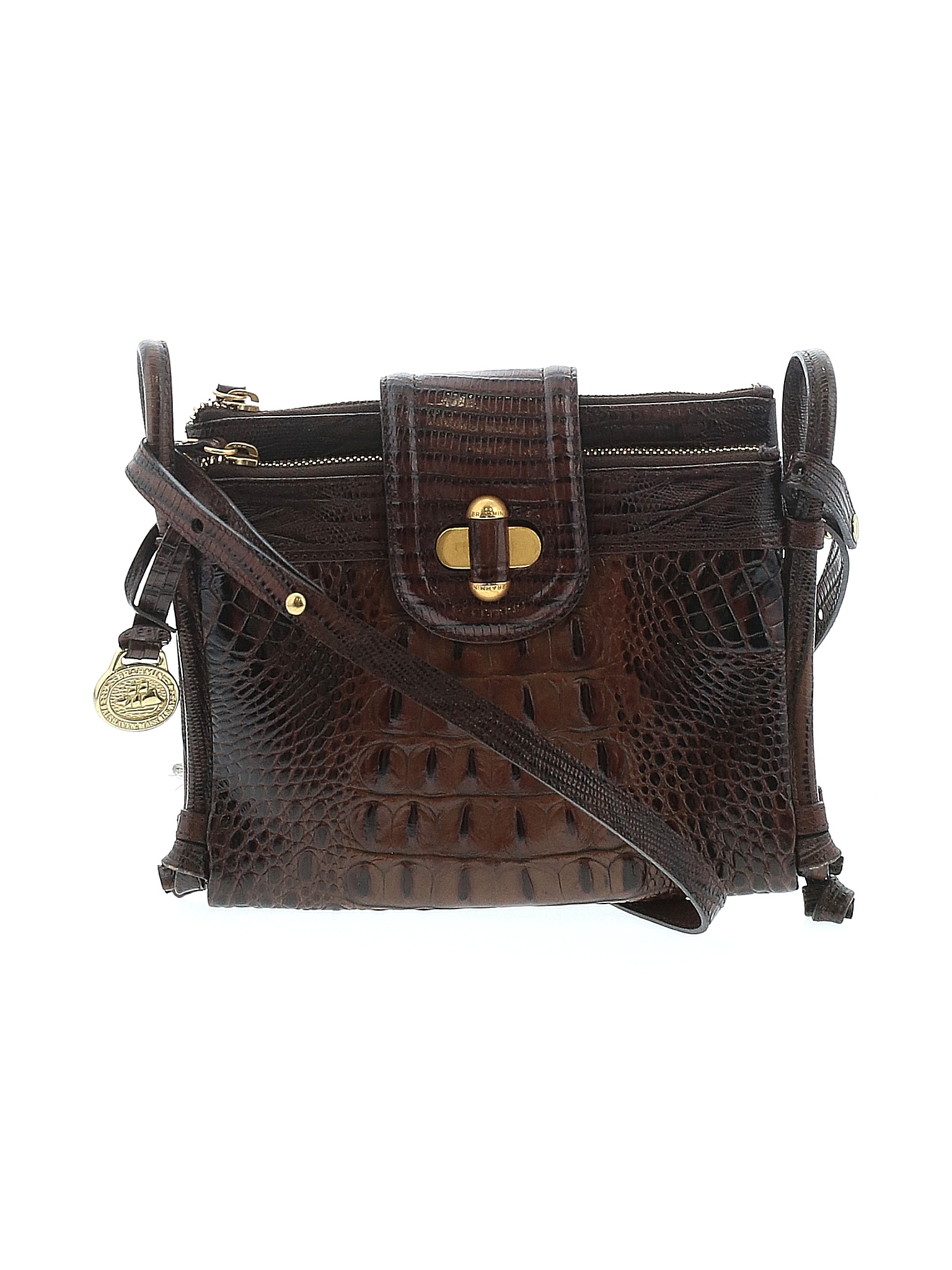 Brahmin 100 Leather Solid Colored Brown Leather Crossbody Bag One Size