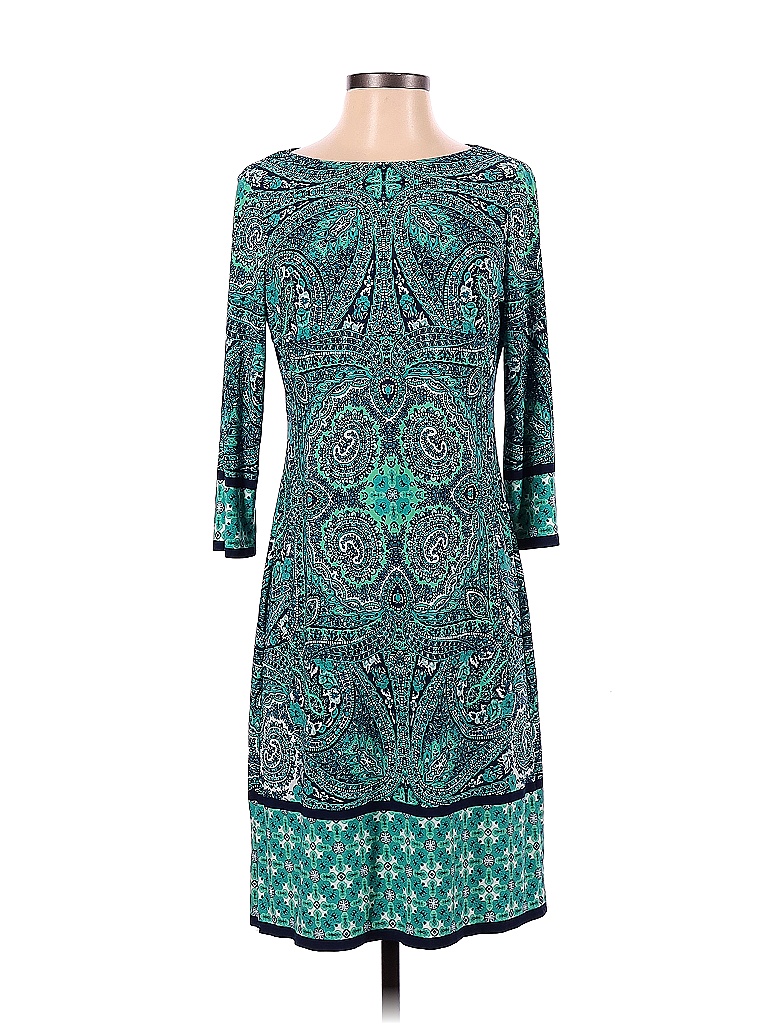 Signature Paisley Baroque Print Aztec Or Tribal Print Teal Blue Casual Dress Size 4 - photo 1
