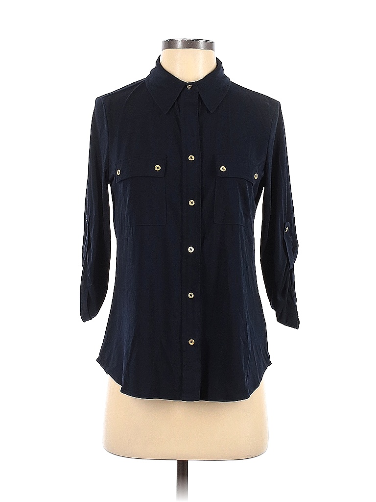 Ellen Tracy Solid Black Blue Long Sleeve Blouse Size S - 84% off | thredUP