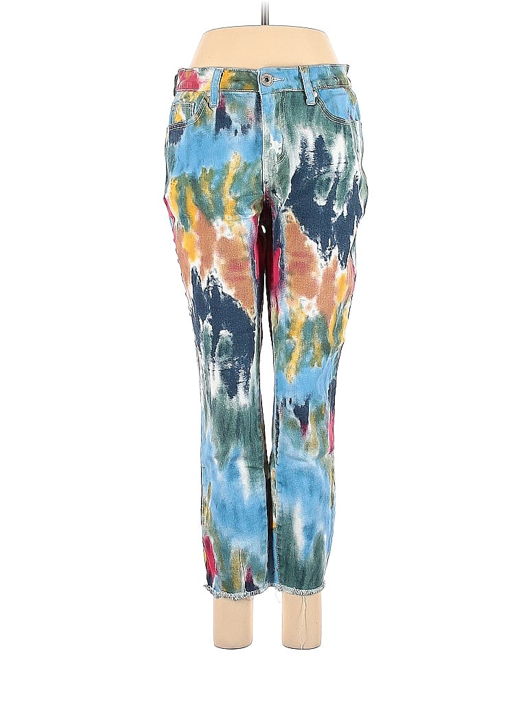 Hydraulic Acid Wash Print Baroque Print Batik Tropical Paint Splatter Print Tie-dye Blue Jeans Size 8 - photo 1