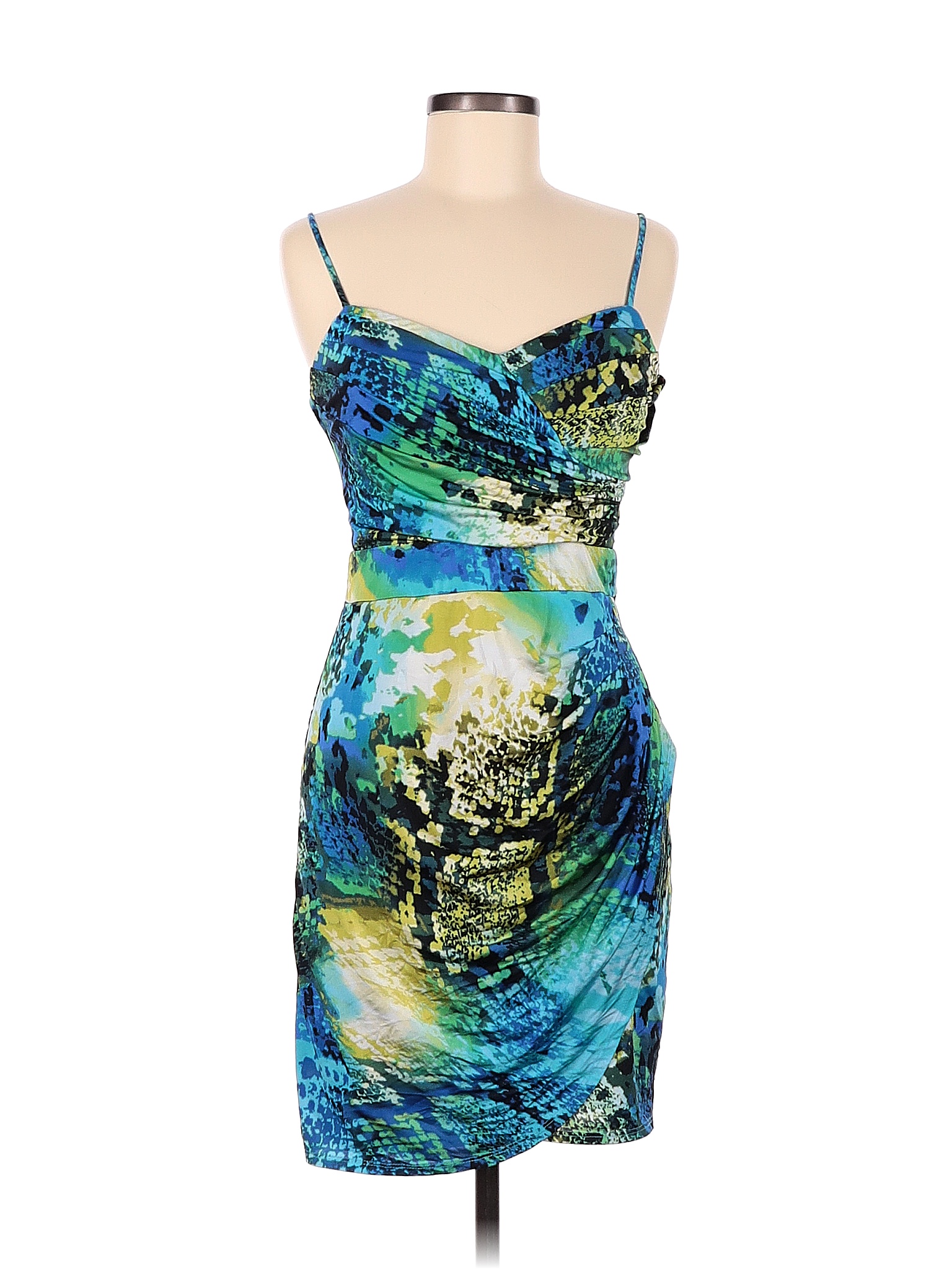 Robe Sans Manches Bisou Bisou Multicolore, Taille 16, Style High-low (longueur Irrégulière) - Occasion Très Bon état (manque La Ceinture)