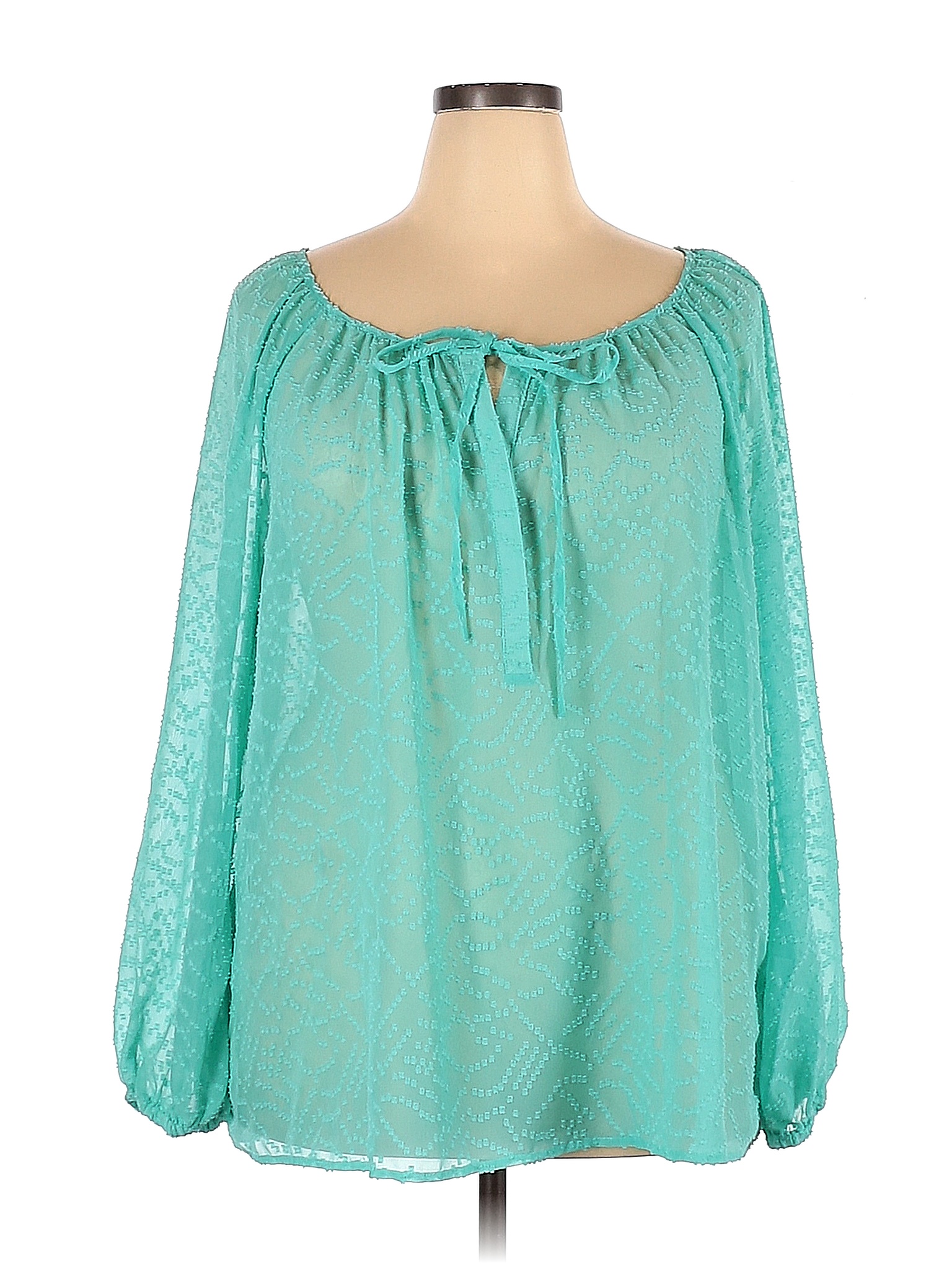 Jessica Simpson Solid Blue Teal Long Sleeve Blouse Size 2X (Plus) - 68% ...