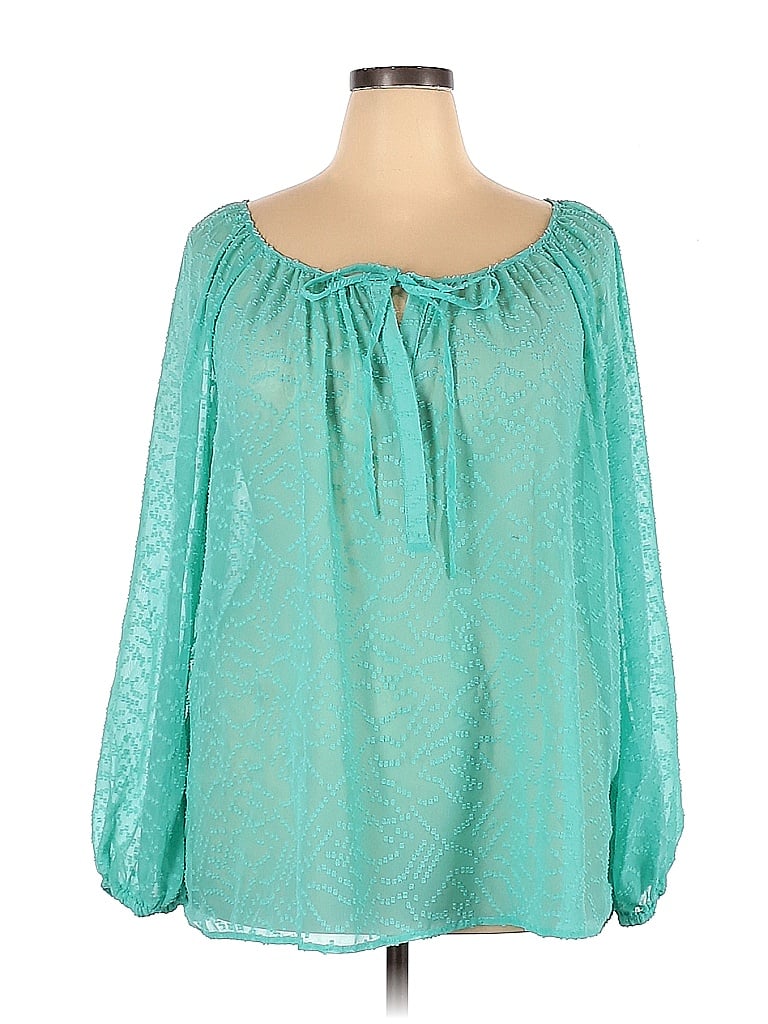 Jessica Simpson Solid Blue Teal Long Sleeve Blouse Size 2x Plus 68