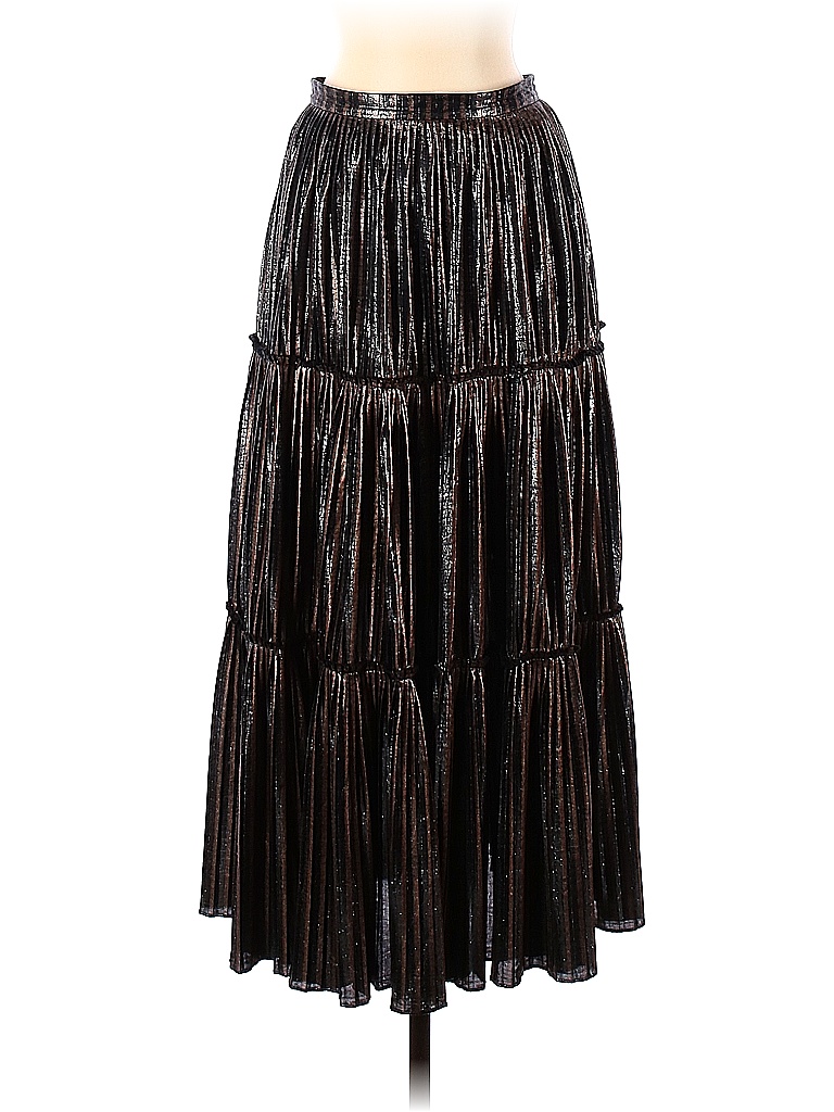 Nicole Miller 100% Polyester Metallic Black Gold Two Tone Pleated Skirt Size 0 - photo 1