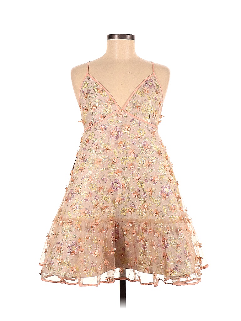 Free People Women's Solid Sleeveless V Neck Tea Length Empire Waist Cocktail Dress Yellow Size Small