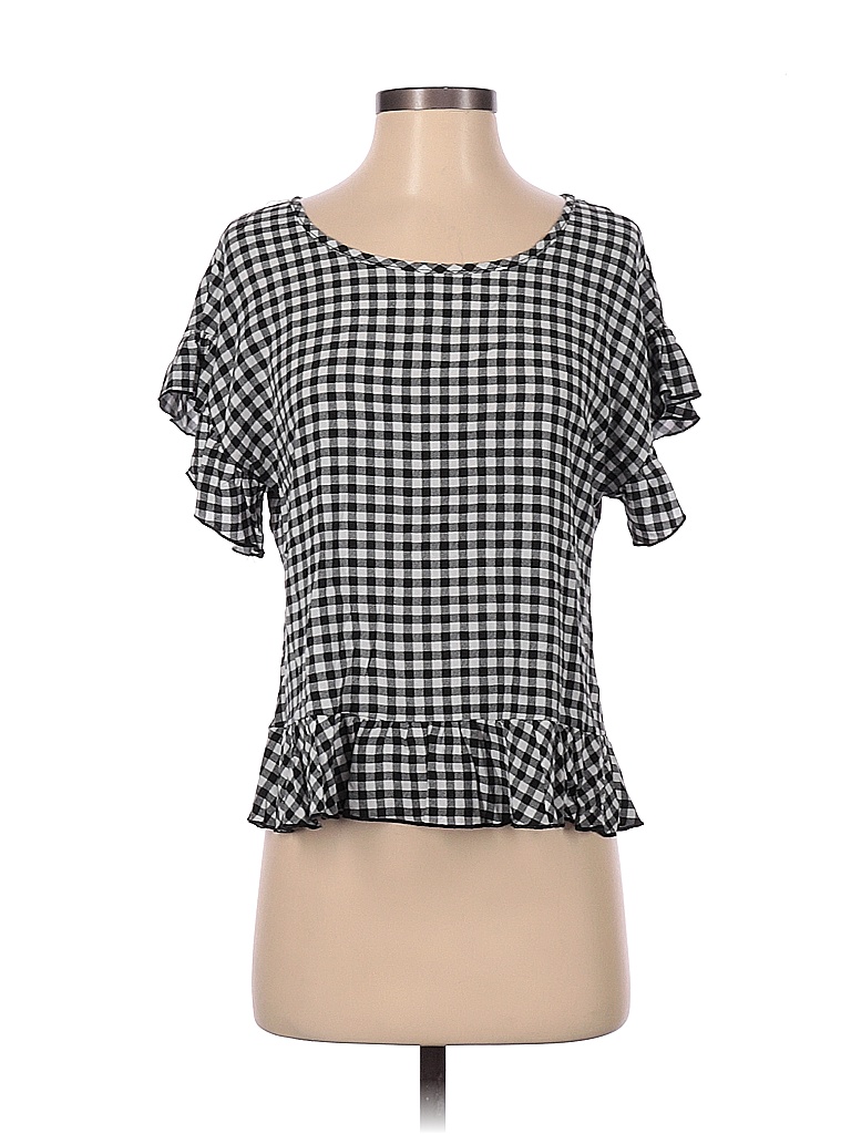 Slate & Willow 100% Polyester Checkered-gingham Multi Color Black Short Sleeve Blouse Size S - photo 1